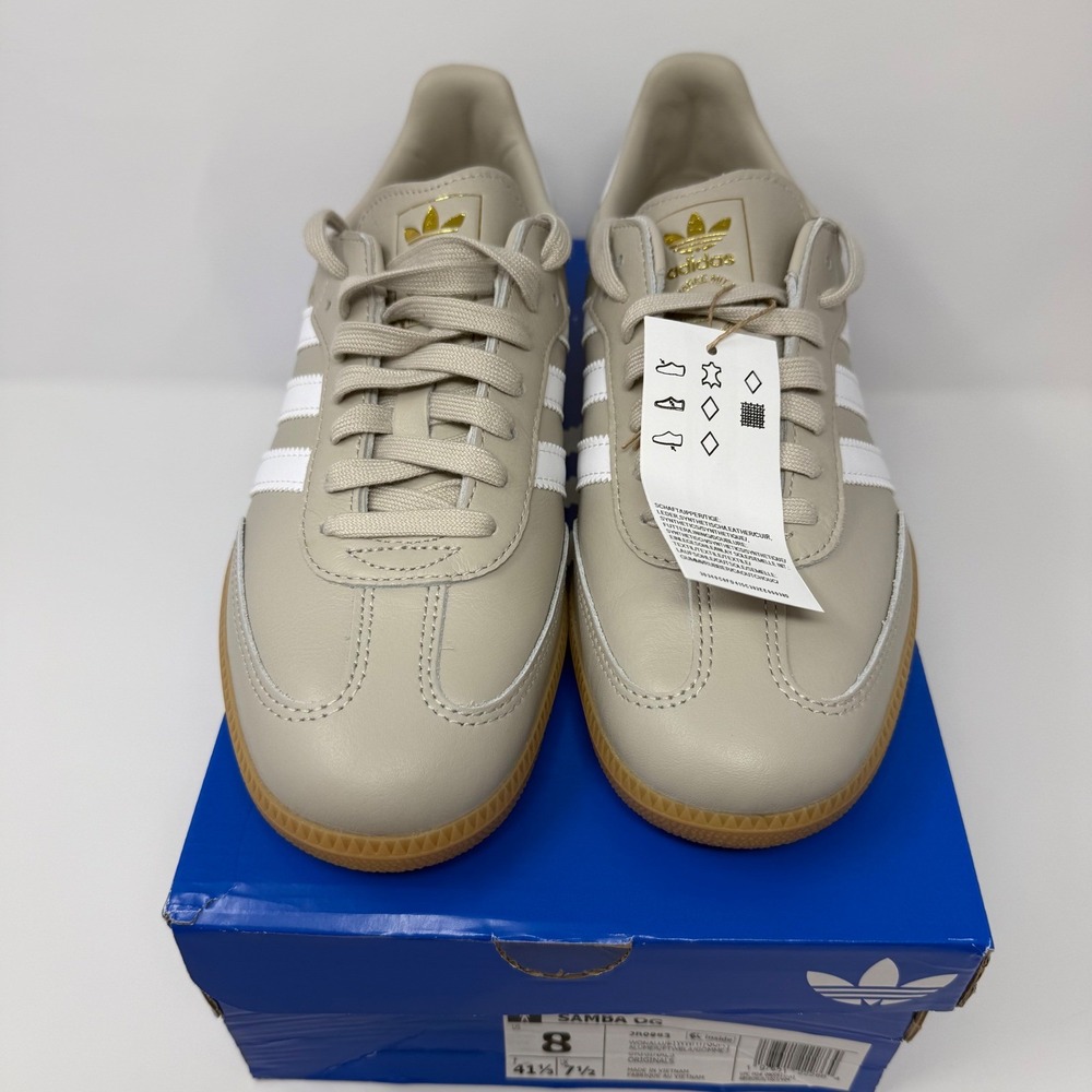 Adidas Samba OG Wonder Taupe White Gum Leather Sneakers JR0883 Mens 8 NEW - Picture 3 of 9
